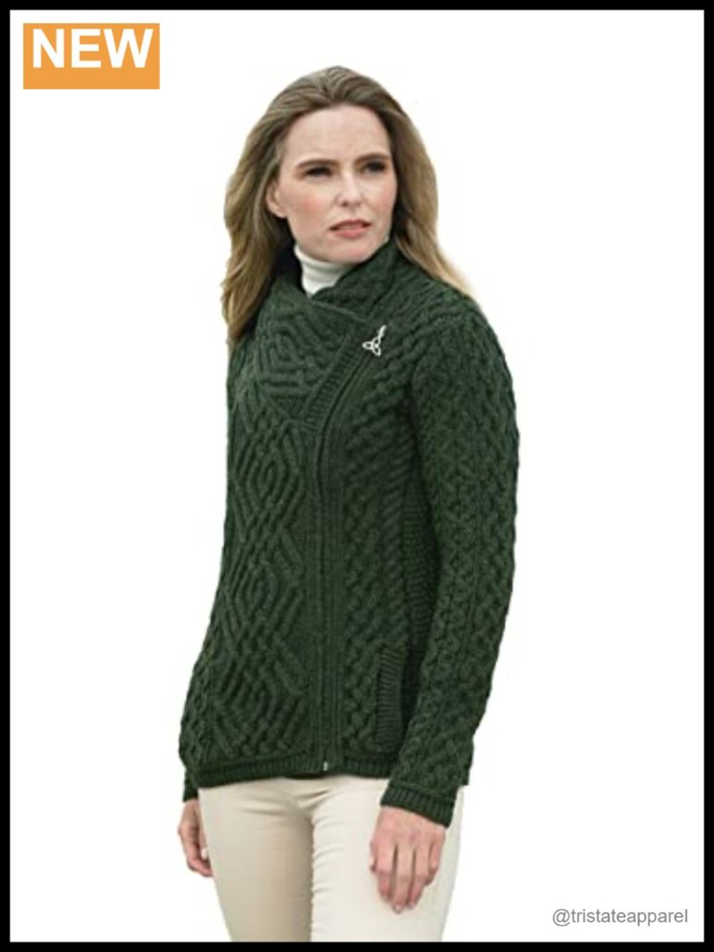 Irish Cable Knit Cardigan Women's Merino Wool Side Zip Sweater
